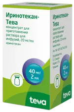 Иринотекан-Тева, 20 мг/мл, концентрат для приготовления раствора для инфузий, 2 мл, 1 шт. фото