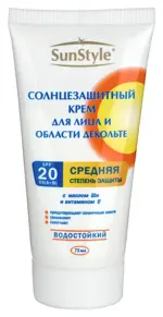 Sun style крем солнцезащитный для лица и области декольте, крем, 75 мл, 1 шт, SPF 20 фото