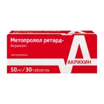 Метопролол ретард-Акрихин, 50 мг, таблетки пролонгированного действия, покрытые пленочной оболочкой, 30 шт. фото