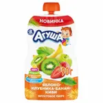 Агуша детское пюре, пюре, 90 г, 1 шт, яблоко + клубника + банан + киви фото