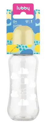 Lubby Бутылочка стеклянная с силиконовой соской, узкое горло, 0+ мес, 250 мл, 1 шт, арт. 16031 фото
