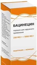 Бацинецин, 250ме/г+5000ме/г, порошок для наружного применения, 20 г, 1 шт. фото 