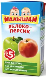 Малышам нектар неосветленный, 200 мл, 1 шт, яблоко + персик фото