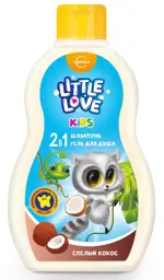 Little love детский шампунь-гель для душа 2в1, шампунь-гель, 400 мл, 1 шт, спелый кокос фото