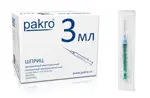 Pakro Шприц инъекционный одноразовый трехкомпонентный, 3 мл, шприц в комплекте с иглой, 100 шт, 23G (0,63х32) фото