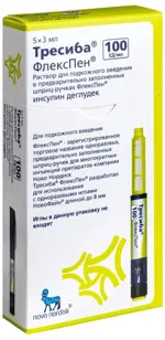 Тресиба, 100 ЕД/мл, раствор для подкожного введения, 3 мл, 5 шт, в шприц-ручках ФлексПен Тресиба, 100 ЕД/мл, раствор для подкожного введения, 3 мл, 5 шт, в шприц-ручках ФлексПен фото 2