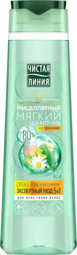 Чистая линия шампунь мицеллярный мягкий экспертный уход 5в1, шампунь, 400 мл, 1 шт. фото