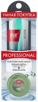 Splat Professional Набор зубная щетка средняя + зубная нить, набор, 1 шт, бергамот + лайм фото