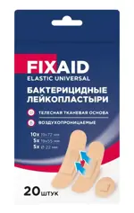 Fixaid Elastic Universal Лейкопластыри бактерицидные, 1.9 см х 7.2 см, лейкопластырь, 20 шт, телесный, тканевая основа фото
