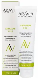 Aravia Laboratories Крем для умывания плюс скраб плюс маска, крем, 100 мл, 1 шт, с aha-кислотами фото
