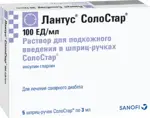 Лантус СолоСтар, 100 ЕД/мл, раствор для подкожного введения, 3 мл, 5 шт, в шприц-ручках СолоСтар фото