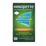 Никоретте, 2 мг, резинка жевательная, 30 шт, свежие фрукты Никоретте, 2 мг, резинка жевательная, 30 шт, свежие фрукты фото 1