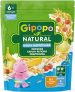 Gipopo каша молочная овсяная, 6+ мес, каша детская молочная, 200 г, 1 шт, яблоко + банан + земляника фото