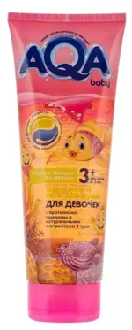 AQA baby kids шампунь и гель для душа для девочек с протеинами пшеницы, шампунь-гель, 250 мл, 1 шт. фото