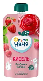 Фрутоняня кисель, 12+ мес, кисель, 130 г, 1 шт, клубника + малина фото