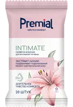 Premial Intimate Салфетки влажные для интимной гигиены, салфетки влажные, 20 шт, с экстрактом лилии фото