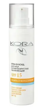 Kora крем-флюид для лица и кожи вокруг глаз увлажняющий, крем, 30 мл, 1 шт, SPF 15 Kora крем-флюид для лица и кожи вокруг глаз увлажняющий, крем, 30 мл, 1 шт, SPF 15 фото 2