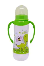 Dino&Rhino Бутылочка с силиконовой молочной соской для кормления с ручками, 250 мл, 1 шт. фото