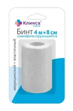 Клинса бинт эластичный самофиксирующийся на пропиленовой основе, 8 см х 4 м, 1 шт, белый фото