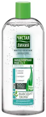 Чистая линия Мицеллярная вода 3 в 1, мицеллярная вода, 100 мл, 1 шт, с алоэ вера, для нормальной и комбинированной кожи фото