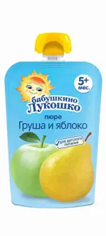 Бабушкино Лукошко Пюре, пюре, 90 г, 1 шт, яблоко + груша фото