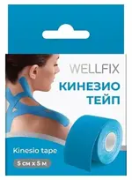 Wellfix Бинт Кинезио Тейп, 5 см х 5 м, бинт фиксирующий самоприлипающий, 1 шт, голубого цвета фото